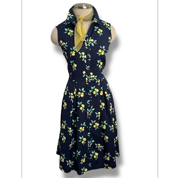 Charter Club Dresses & Skirts - Charter Club Women's Blue Shirt Dress Size 6 Lemon Novelty Print Rockabilly